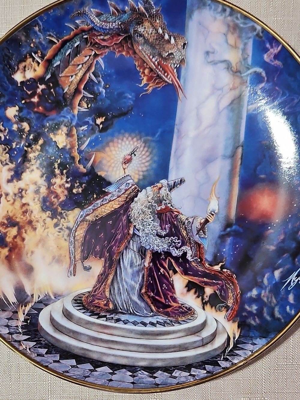 Royal Doulton Wizard and Dragon Decorative Plate - Blue, Purple, Gold